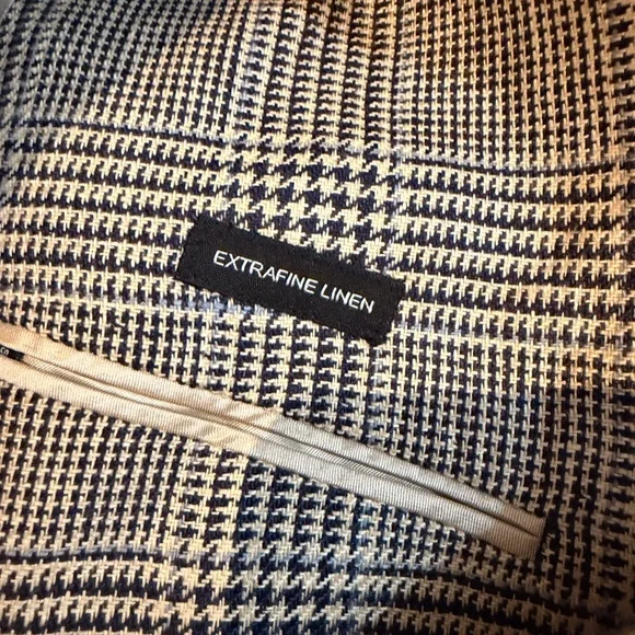 Massimo Dutti Brown Plaid Double-Breasted 100% Linen Suit - Picture 7 of 10